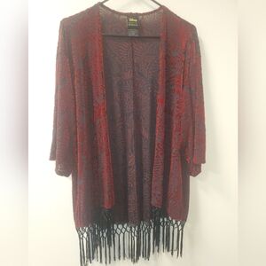 Torrid Disney Aladdin 1X Red/Black Women's Velvet Open Front Kimono W/Fringe EUC